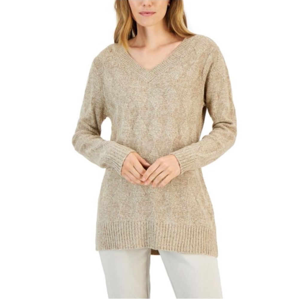 NWT Karen Scott Turbo Box Stitch V-Neck Sweater
